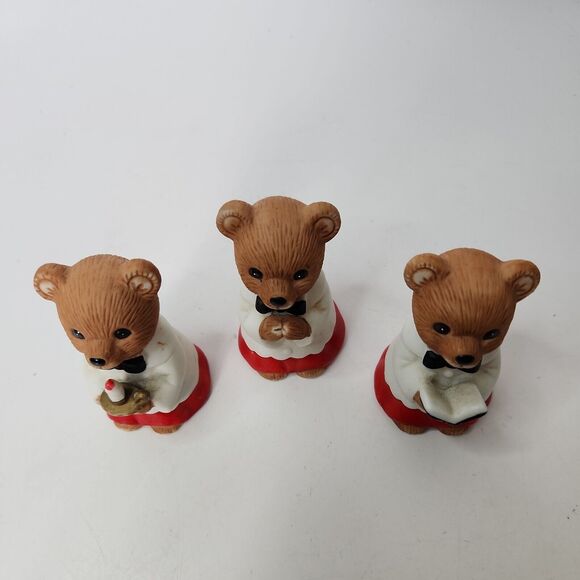 VINTAGE Christmas Choir Boy Bears HOMCO 5100 Set of 3 Singing w/ Candle & Hymnal - Picture 2 of 16